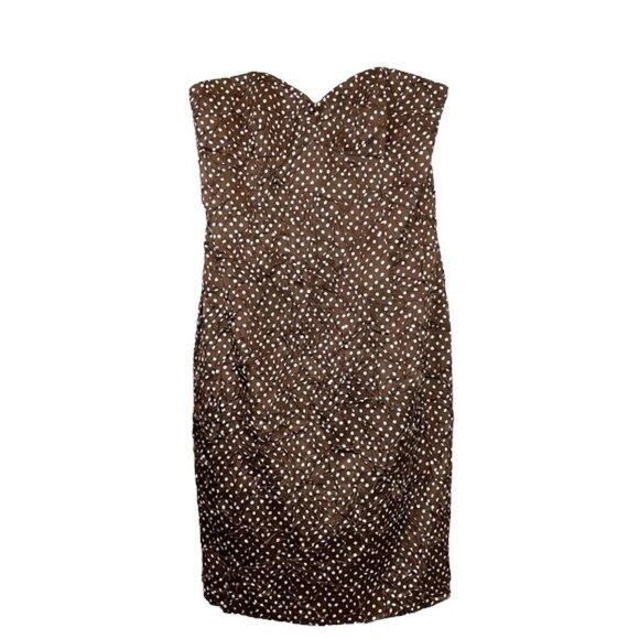 Michael Kors Italy 100% Silk Textured Dot Strapless Cocktail Dress Brown Size 10